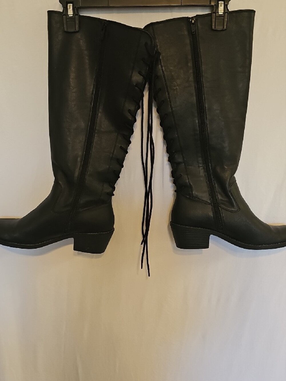 Black Lace-Up Over-the-Knee Boots - Picture 2 of 7